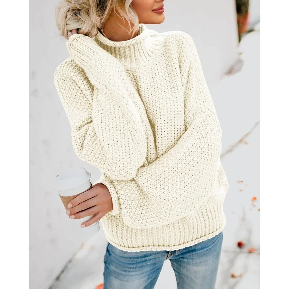 Women’s Oversized Turtleneck Sweater Chunky Knit Batwing Long Sleeve Pullover